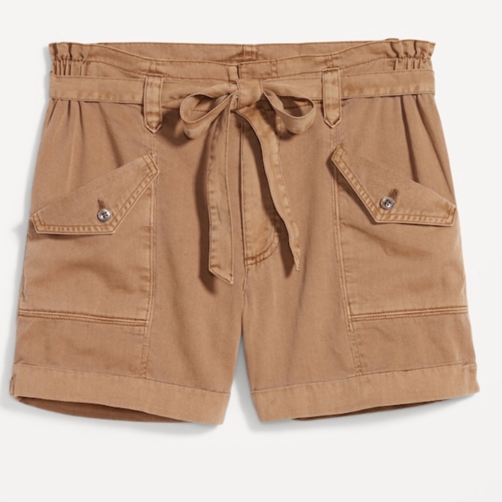 Extra High-Waisted Tie-Front Cargo Workwear Shorts